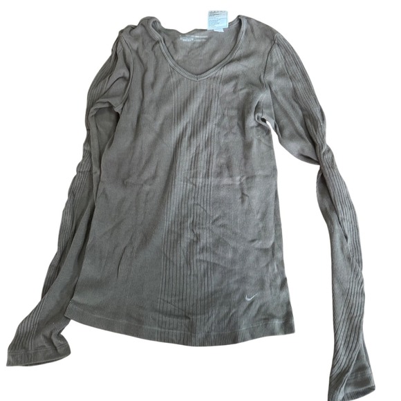 Nike Tops - Nike Dri-Fit Seamless Ribbed Long Sleeve Brown Women's M V Neck Shirt Minimalist